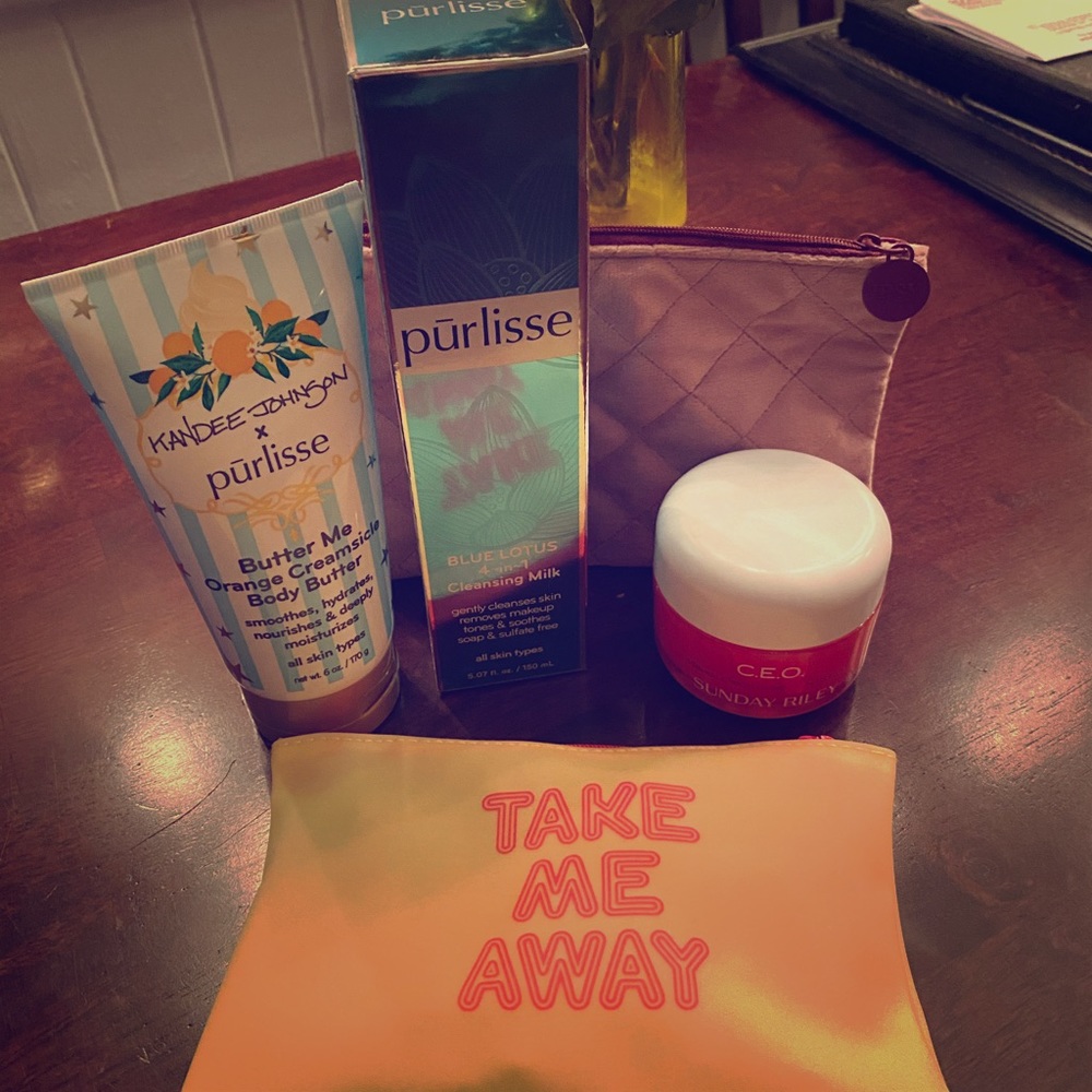 Purlisse & C.E.O. Beauty products with makeup bag